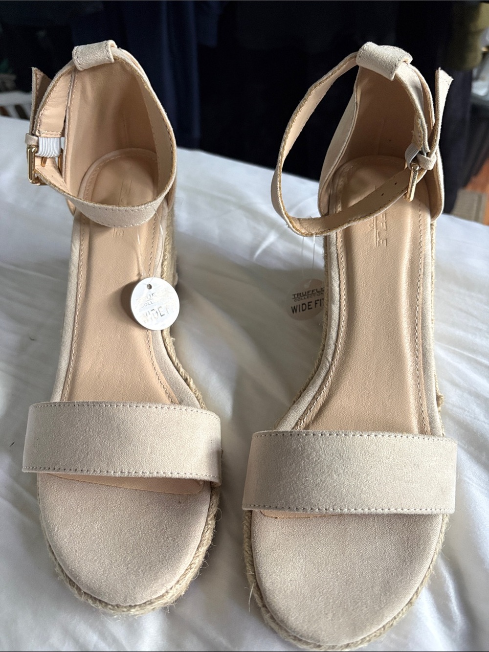 Truffle Collection Size 7 Beige Ankle-Strap Espadrille Wedge Sandals Wide Fit
